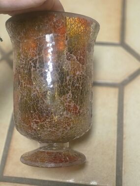Decorative Amber Crackle Glass Pedestal Vase - Home Accents